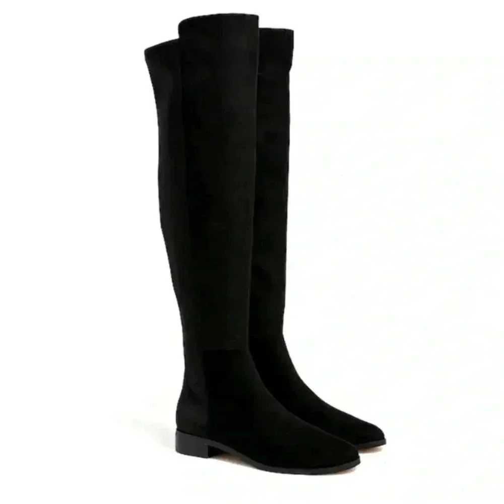 New J. Crew Over the Knee Boots Black Suede Size 9.5